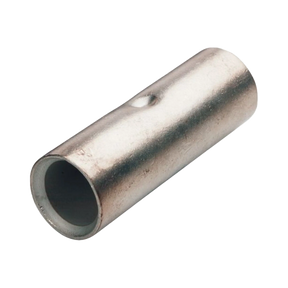 Rekcharge 95mm battery cable joiner in an angled view with a round cable opening and a small side indentation.
