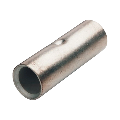 Rekcharge 95mm battery cable joiner in an angled view with a round cable opening and a small side indentation.