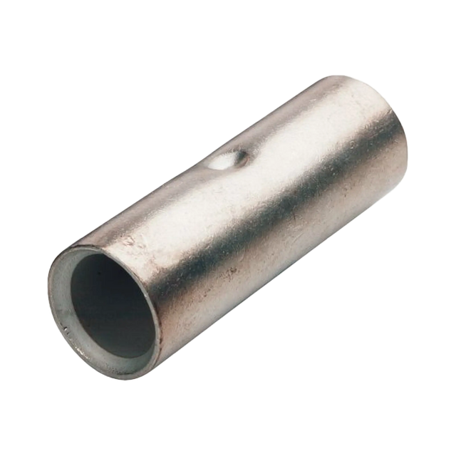 Rekcharge 95mm battery cable joiner in an angled view with a round cable opening and a small side indentation.