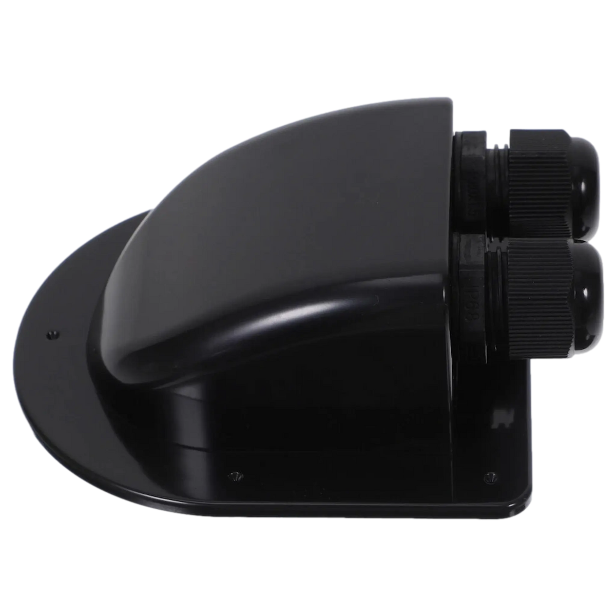 Rekcharge Black ABS Double Cable Entry Gland side view with twin cable glands.