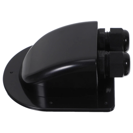 Rekcharge Black ABS Double Cable Entry Gland side view with twin cable glands.