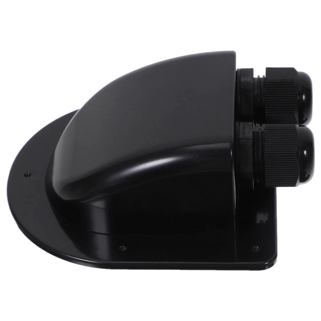 Rekcharge Black ABS Double Cable Entry Gland side view with twin cable glands.
