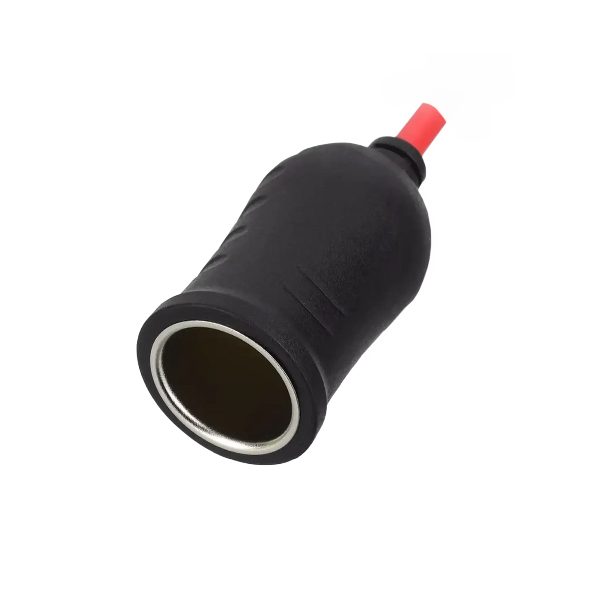 Rekcharge cigarette lighter extension lead socket in an angled close up with a metal rim.