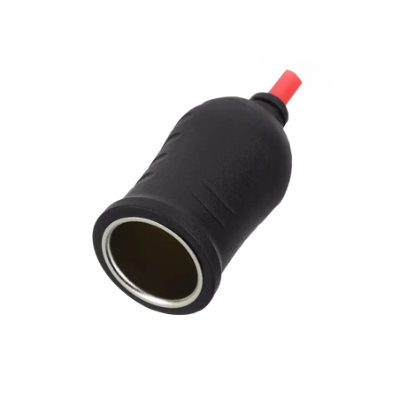 Rekcharge cigarette lighter extension lead socket in an angled close up with a metal rim.