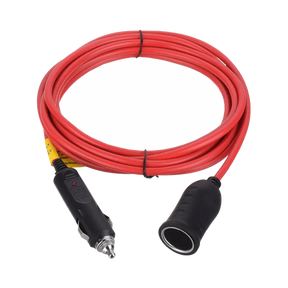 Rekcharge cigarette lighter extension lead coiled with a plug and socket at the ends.