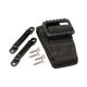 Rekcharge large battery box tie down strap, buckle, mounting loops and four screws laid out.
