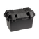 Rekcharge large battery box in an angled view with its black lid fitted and moulded carry handles.