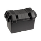 Rekcharge large battery box in an angled view with its black lid fitted and moulded carry handles.