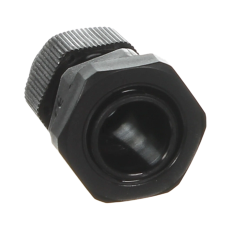 Rekcharge M16 black nylon cable gland rear close up of the circular opening inside the hexagonal locknut.