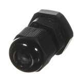 Rekcharge M16 black nylon cable gland in a front angled view with its rounded cable entry cap.