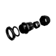 Rekcharge M18 black nylon cable gland exploded view with cap, seal, threaded body, washer and locking nut.