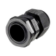 Rekcharge M18 black nylon cable gland front angled view showing the cable opening and locking nut.