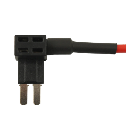 Rekcharge Micro 2 blade fuse tap holder close up with black housing and twin metal blades.