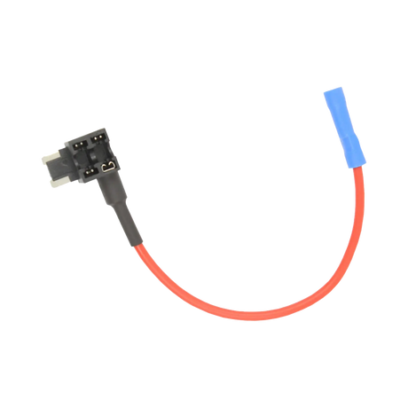 Rekcharge micro blade fuse tap holder viewed from above with its lead curved into a U shape.