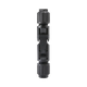 Rekcharge solar MC4 connector pair joined upright with ribbed cable gland caps at both ends.