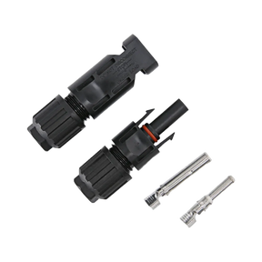 Rekcharge solar MC4 connector pair separated beside the two metal crimp contacts.