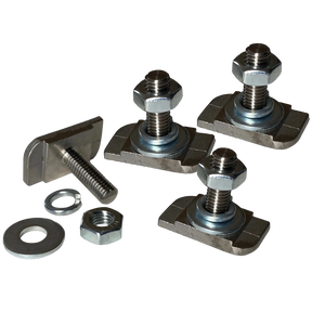 Rekcharge stainless steel roof rack T-bolt set with four bolts, nuts and washers.