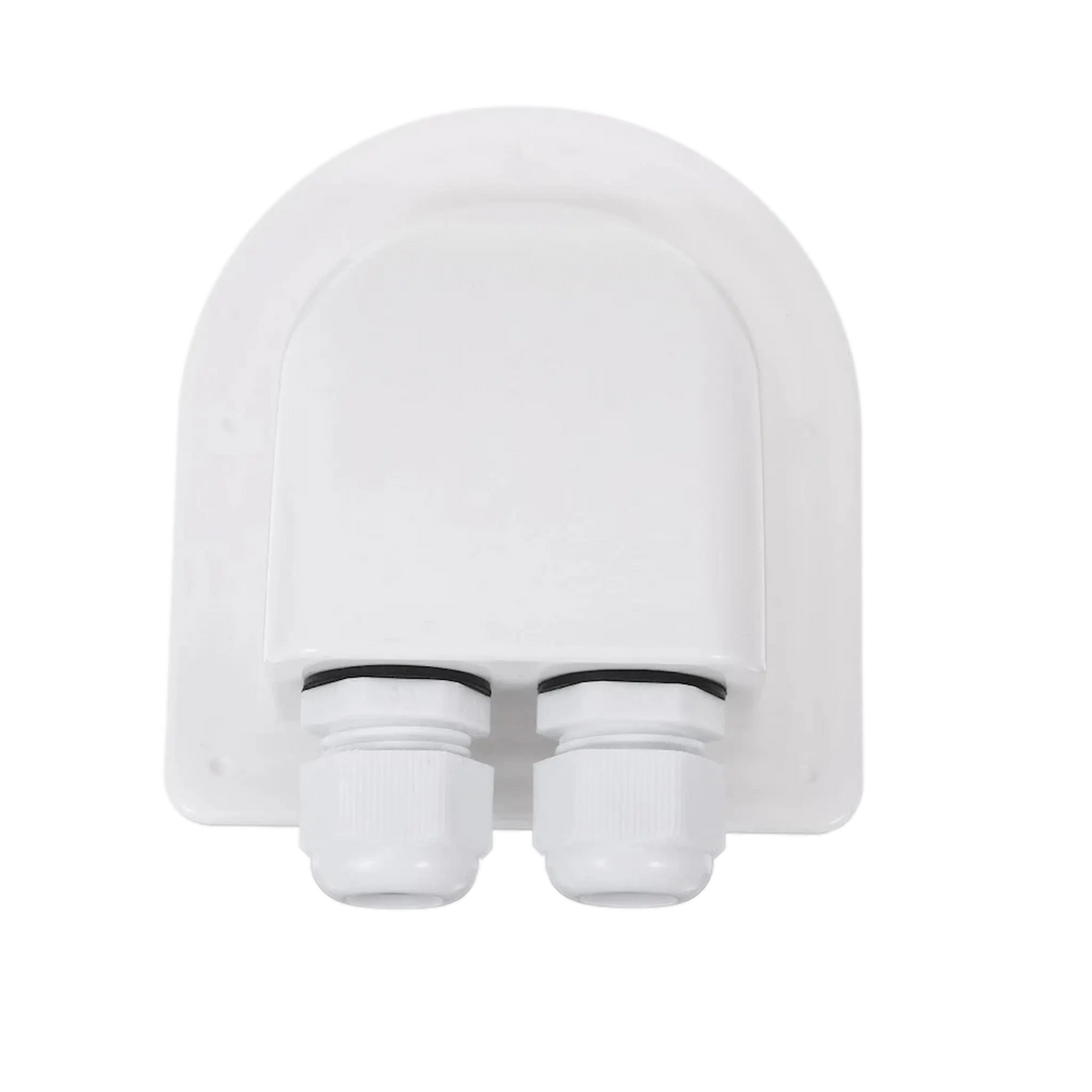 Rekcharge White ABS Double Cable Entry Gland front view with twin cable glands.