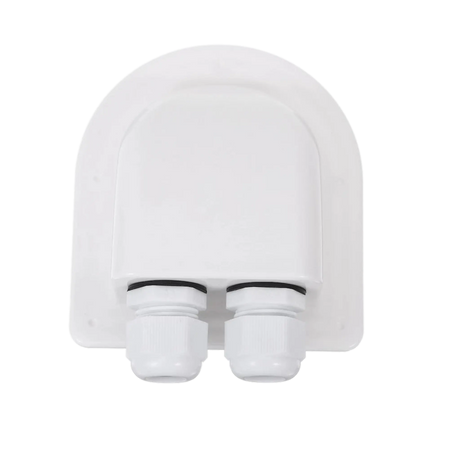 Rekcharge White ABS Double Cable Entry Gland front view with twin cable glands.