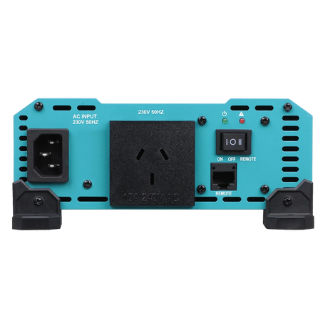 Renogy 1000W pure sine wave inverter front panel with AC input, a power socket, control switch and remote port.