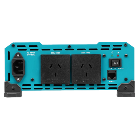 Renogy 3000W pure sine wave inverter front panel with two AC sockets, AC input and remote control port.