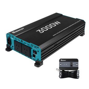 Renogy 3000W pure sine wave inverter with UPS function in a front right view with wired remote and cable.