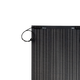 Roam Gear 100W 12V Black ETFE flexible solar panel close-up of corner junction box and cable.