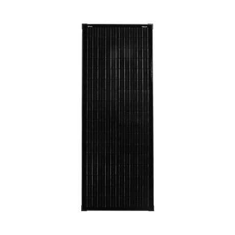 Roam Gear 100W 12V slimline black glass solar panel front view.