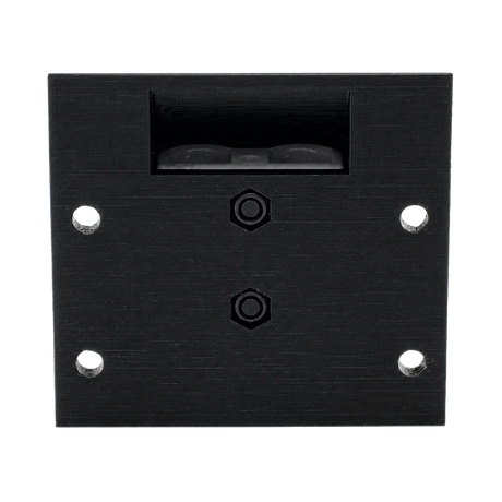 Roam Gear 12V single Anderson surface mount underside with four mounting holes and two recessed nuts.