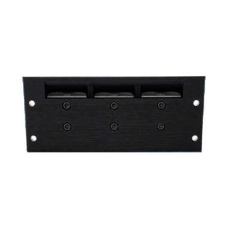 Roam Gear 12V triple Anderson surface mount underside with four mounting holes and six recessed nuts.
