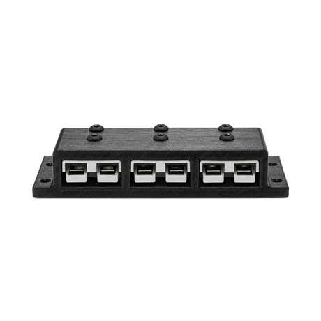 Roam Gear 12V triple Anderson surface mount front view with three grey 50A plugs uncovered.