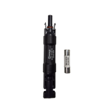Roam Gear 15A MC4 inline fuse holder viewed from above with a spare fuse beside it.