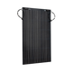 Roam Gear 160W 12V black ETFE flexible solar panel front angled view with positive and negative leads looped beside it.
