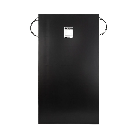 Roam Gear 160W 12V black ETFE flexible solar panel rear view with a specifications label on the black backing.