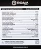 Roam Gear 200W 12V black glass solar panel specifications label with electrical ratings, dimensions and weight.