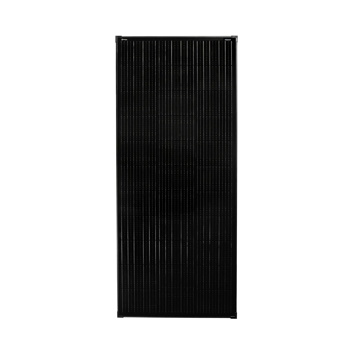 Roam Gear 200W 12V black glass solar panel front view showing the solar cell grid and 30mm frame.