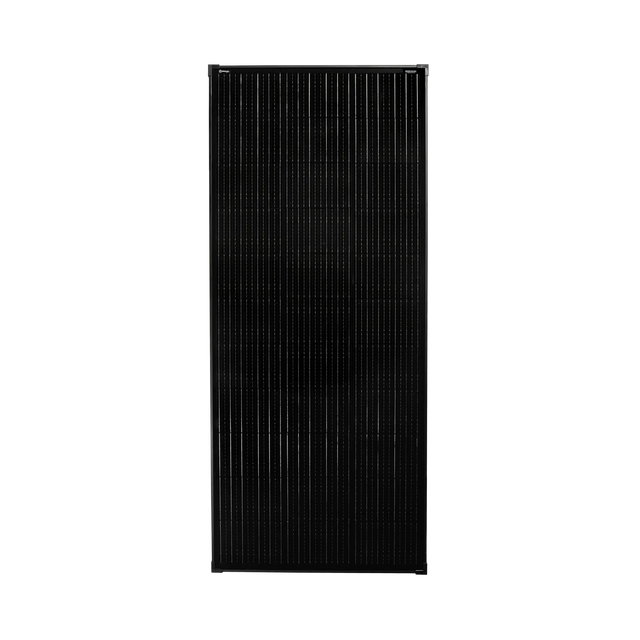 Roam Gear 200W 12V black glass solar panel front view showing the solar cell grid and 30mm frame.