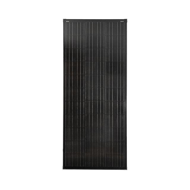 Roam Gear 200W 12V slimline black glass solar panel with 20mm frame in a full front view.