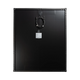 Roam Gear 200W slimline square black glass solar panel rear view with a junction box and coiled positive and negative leads.