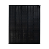Roam Gear 200W 12V slimline square black glass solar panel front view showing the solar cells and 20mm frame.