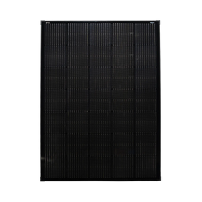 Roam Gear 230W 12V slimline black glass solar panel front view showing the solar cells and 20mm frame.