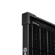 Roam Gear 250W 12V slimline black glass solar panel corner cap and branded side frame close up.