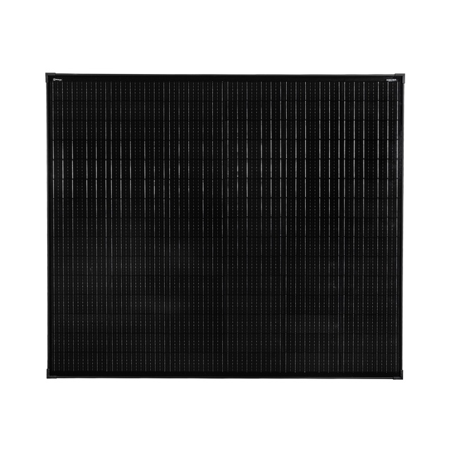 Roam Gear 250W 12V slimline black glass solar panel with 20mm frame in a full front view.
