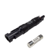 Roam Gear 25A MC4 inline fuse holder viewed from the right with its printed label and spare fuse.