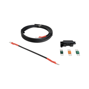 Roam Gear 2m fused lead kit with Midi fuse holder and 20A, 30A and 40A fuses in an angled layout.