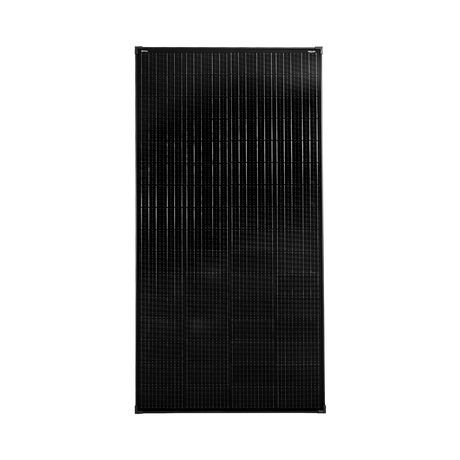 Roam Gear 300W 12V black glass solar panel with 30mm frame in a full front view.