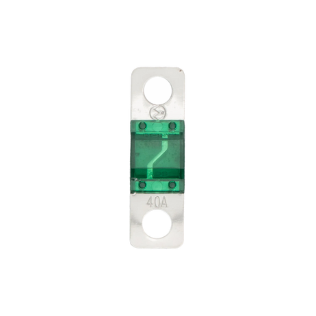 Roam Gear 40A Midi fuse straight top view showing the 40A marking and two circular mounting holes.
