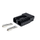 Roam Gear black 50A Anderson plug rear right view with two loose contacts beside the cable entry openings.