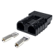 Roam Gear black 50A Anderson plug rear close up with twin cable entry openings and two metal contacts.