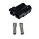 Roam Gear black 50A Anderson plug front right view with two loose contacts below the housing.
